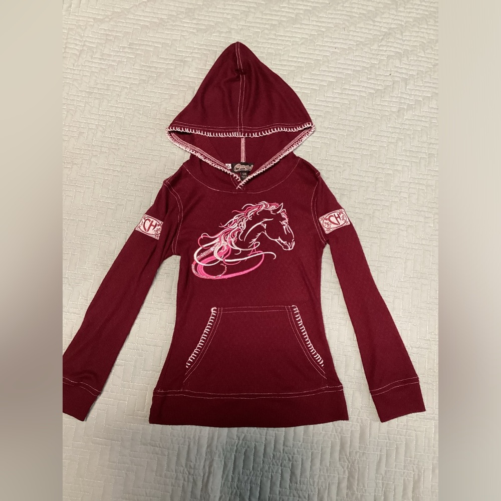 Cowgirl Hardware S/6 Maroon Hooded Long Sleeve Shirt